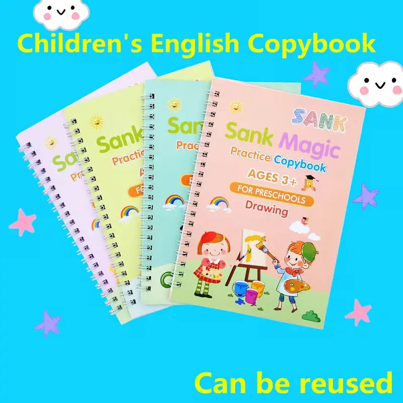 Sank Magic Practice Copybook Set of 4 Books 5 Refills 1 Pen Holder for Groove Calligraphy Writing Beginners Christmas Stocking Stuffers