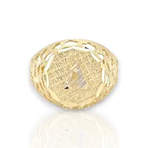 Round Nugget Initial Ring - 10K Yellow Gold