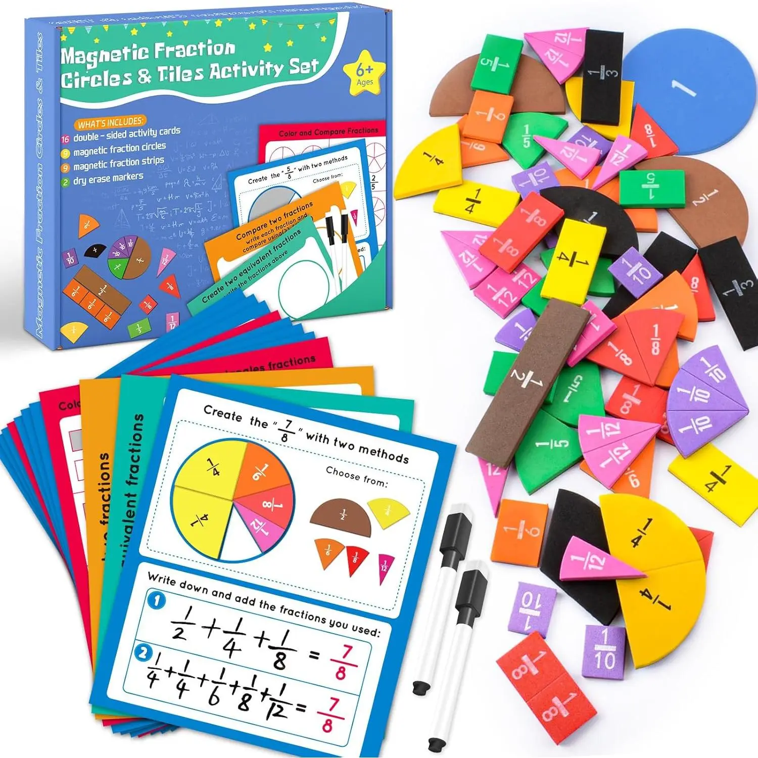 Fraction Tiles Math Activity Set Fraction Tiles & Circles Activity Set, Math Manipulatives 4th Grade 1-6 ...