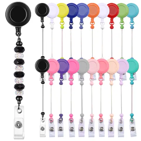 Beadable Badge Reel Retractable Badge Holders Clips Holder for Beads Bulk Blank Bar ID Name Badge Reels with Belt Clip Beadable Items for Nurse Teacher Office Jewelry DIY Gift Badge Decoration Nursing Badge Reel Id Holders For Badges