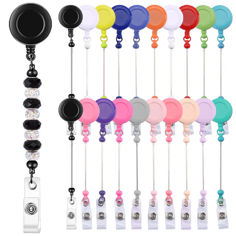 Beadable Badge Reel Retractable Badge Holders Clips Holder for Beads Bulk Blank Bar ID Name Badge Reels with Belt Clip Beadable Items for Nurse Teacher Office Jewelry DIY Gift Badge Decoration Nursing Badge Reel Id Holders For Badges