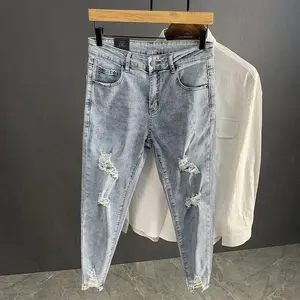 Men's Shaved Trendy Ripped Jeans Ruffian Handsome Summer Slim-fitting Pants Trendy Brand Man Clothes Designer Beggar Pants Men
