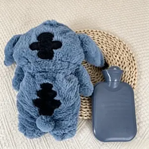 Cute Blue Plush Cover Hot Water Bottle Hand Warmer, Cotton Water-Filled Design, Cozy Cold Season Warm Gift Idea for Teen Girls & Young Women