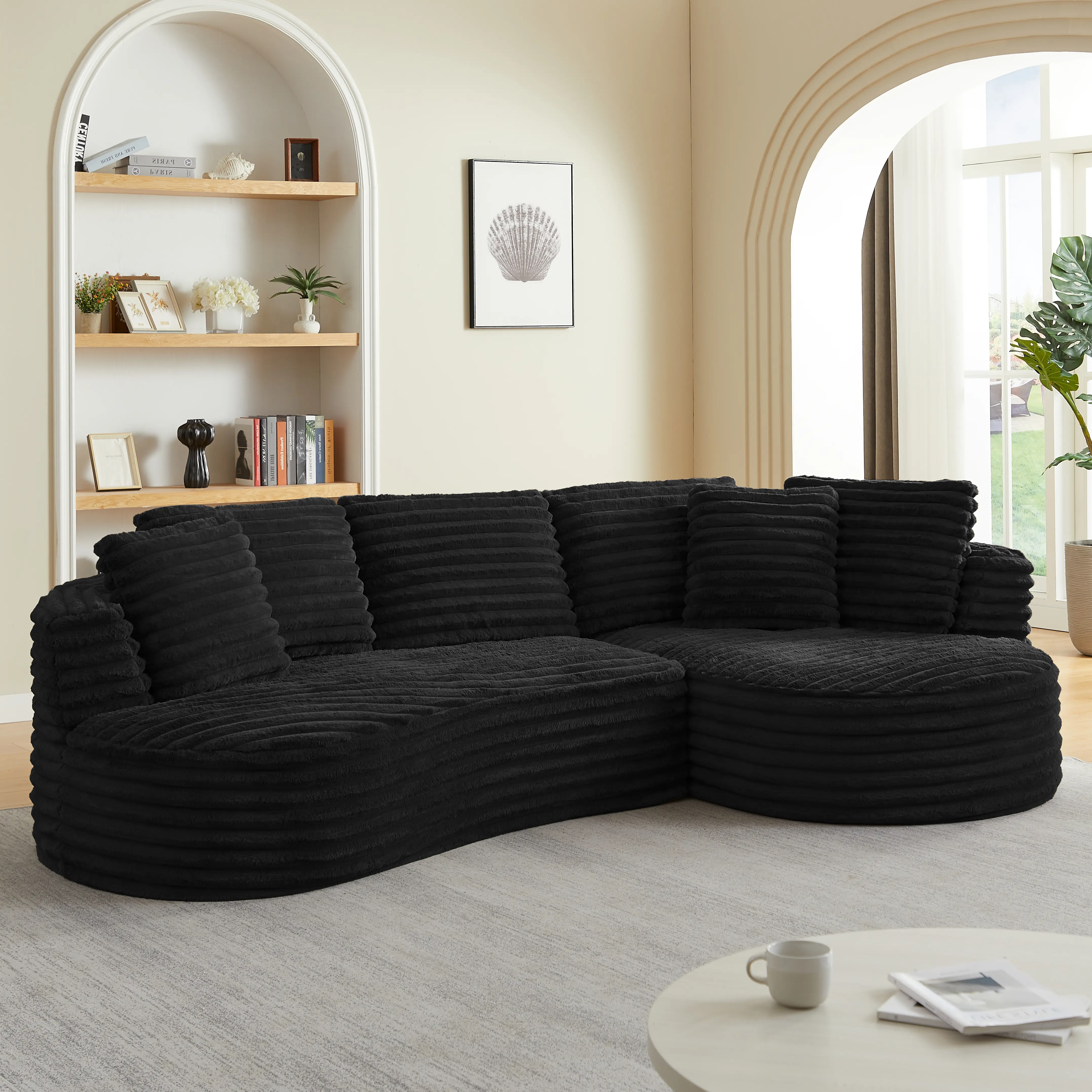 【Sub 2 packages】Niccae Modern Curved L-Shape Luxury Sectional Oversized Sofa: Minimalist Design, Comfy Sleeper Couch for Living Room, Apartment & Reception Spaces,No Assembly Required