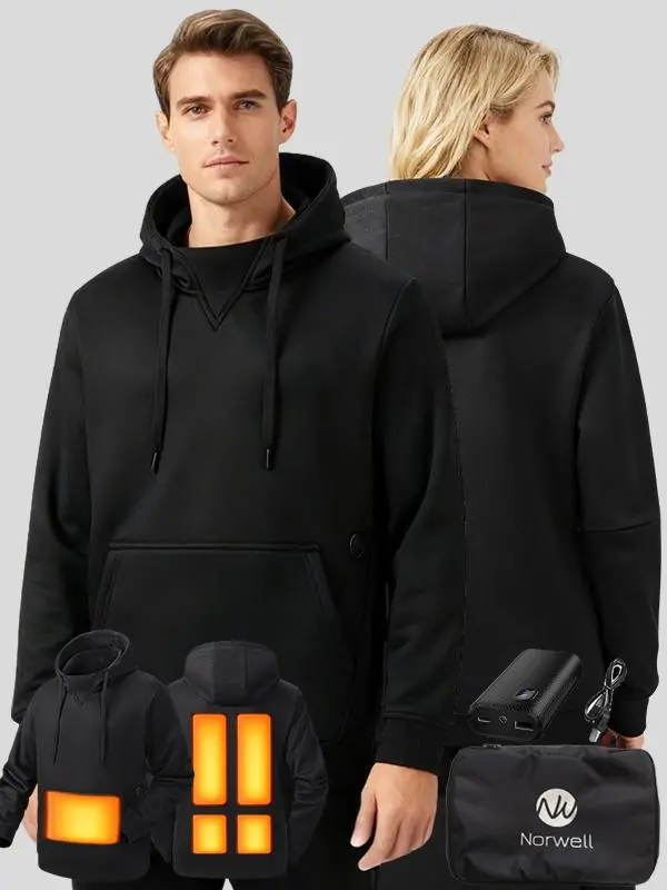 【Includes Power Bank】Norwell Heated Winter Hoodie With 7.4V/3A 5000mAh Battery Pack, Comfort Long Sleeve Minimalist Outdoor Sweatshirts For Men & Women, Ideal for Winter Hiking, Skiing and Camping Menswear Pullover
