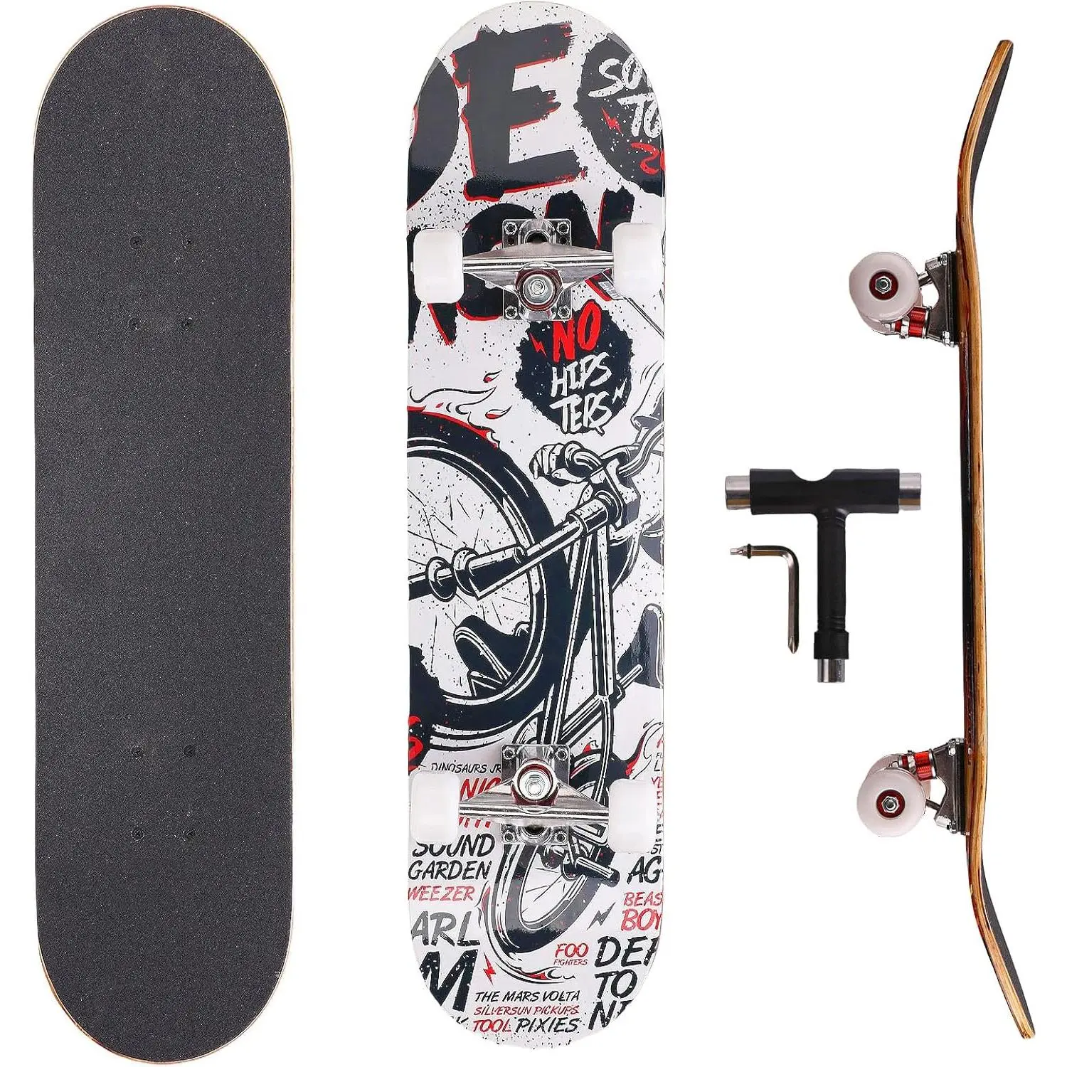 31 Inch Maple Double Kick Skateboard, 95A PU Wheels with ABEC-9 Bearings, Professional Concave Skateboard for Tricks Beginner-Friendly