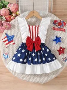 Ready Stock 6m-3y Baby Girls Dress Stars and Stripes Bow Cute Dress 4th of July Independence Day Dresses 42503117