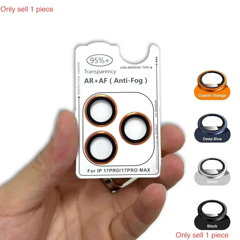 Titanium Color Metal Ring Lens Tempered Glass For iPhone 17 Pro Max Removable AR+AF Protection Mobile Phone Lens Camera Lens Protector iPhone Camera Accessories Cell Phone Accessories