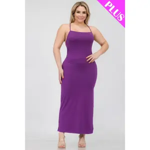 Plus Size Crisscross Back Split Thigh Maxi Dress