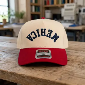 Merica Upside Down Embroidered Trucker Hat, Funny Patriotic Snapback Cap, Americana Baseball Hat for Men Women