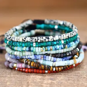 Natural Crystal Stone Beads Boho Gemstone Dainty Bracelet Minimalist Handmade Adjustable Bracelet-25 Types Fluorite