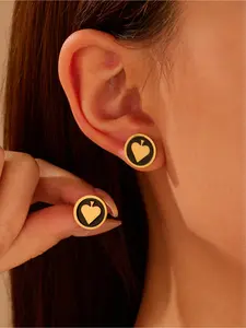 1 Pair High-Quality & Sophisticated Heart-Shaped Stainless Steel Women's Stud Earrings, Heart-Shaped Stainless Steel Jewelry, Unisex Jewelry Accessory, Perfect Gift for Her, Ideal for Daily Wear & Party Outfits