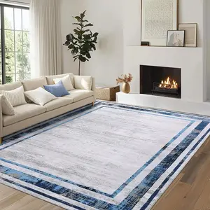 9x12 Modern Runner Rug,Non-Slip Washable Blue Area Rugs for Hallways,Low-Pile Stain-Resistant Soft Distressed Kitchen Runner for Bedroom Entryway