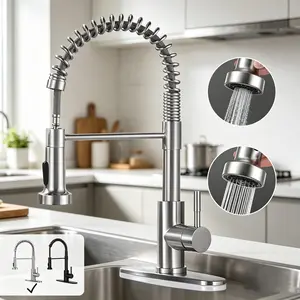 SummerVibes PHANCIR Pull-Down Kitchen Faucet, Brushed Nickel, Single Handle, Compact Design, 1 or 3-Hole Installation