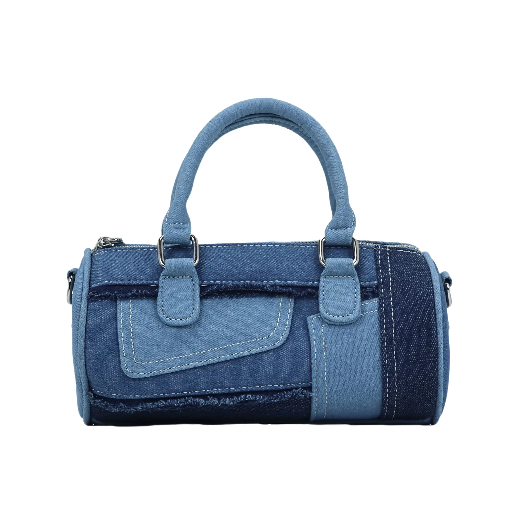 RIVERICH Boston Denim Crossbody Bag for Women,Top Handle Purse,Patchwork Canvas Tote Handbag with Removable Strap, for Work Travel Casual Use