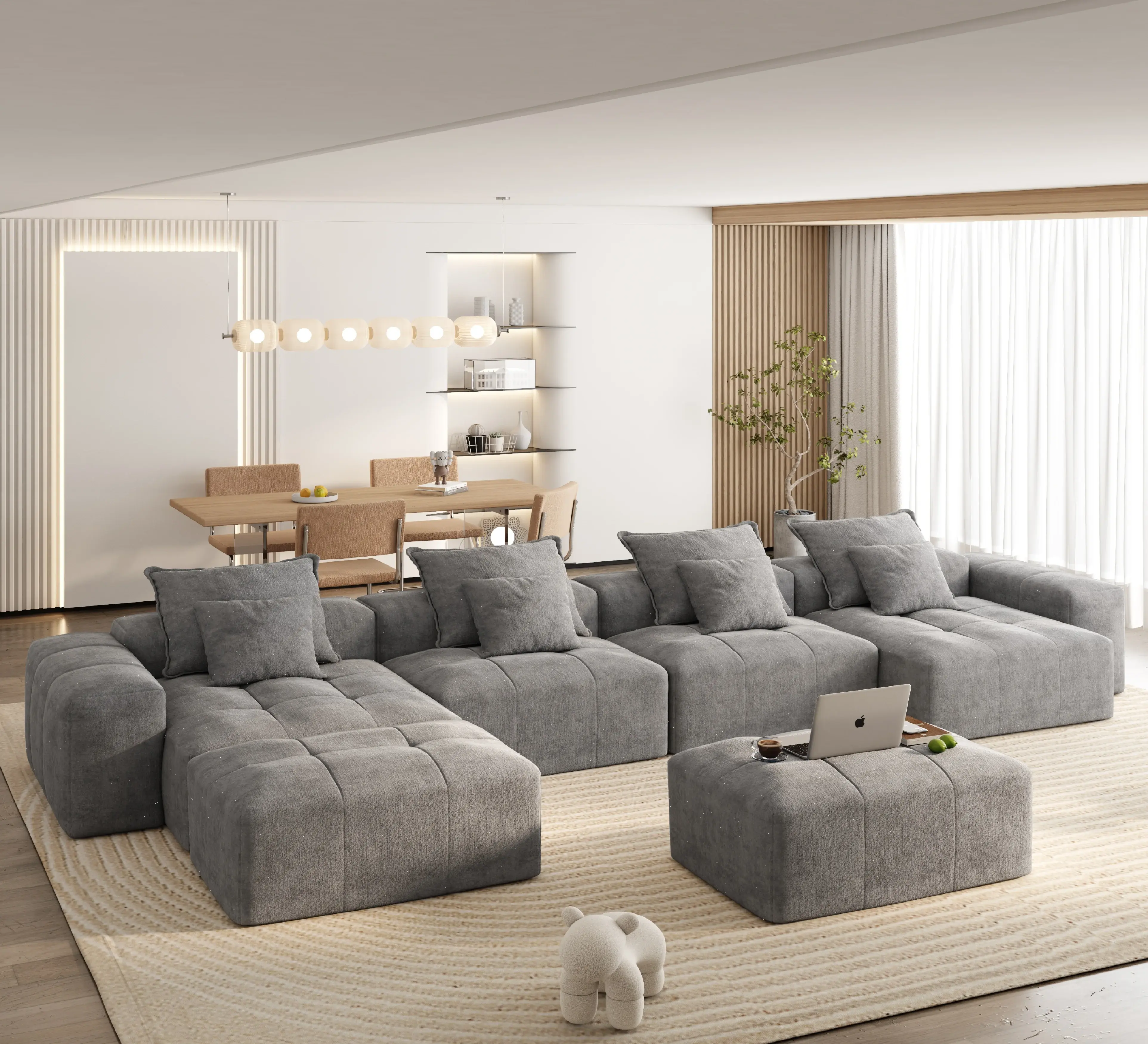 Luxury Chenille Modular Sectional Cloud Sofa - Modern Upholstered Convertible Oversized Minimalist Sleeper Couch for Loft Apartments, Living Room Furniture, Chenille Cloud Sofa, Modern Upholstered Sofa