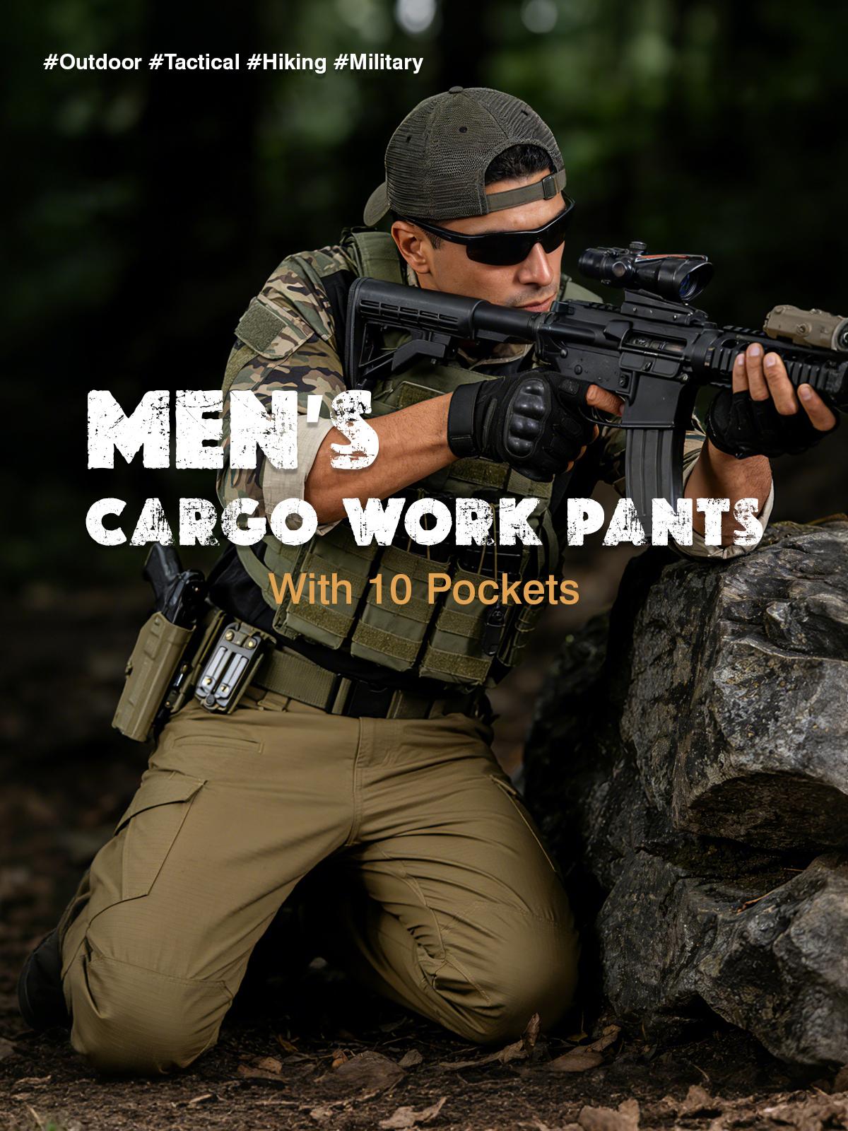 TBMPOY Men's Tactical Ripstop Pants Lightweight Water Resistant Cargo Hiking Work Pants With Multi Pockets for Outdoor Activities
