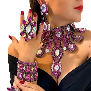 European and American sexy necklace four-piece personalized banquet shiny jewelry set