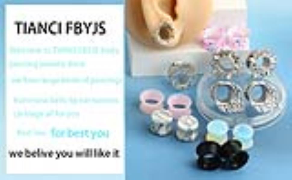 FBYJS 8 Pairs Stainless steel Ear Tunnels Earrings Silicone Gauges Plugs For Ear Brass Hollow Plugs and Tunnels Glass Piercings Stretcher Kit 2g 00g 5/8