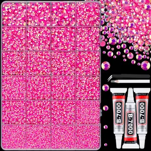 [ NEW DEAL ] 25000Pcs Resin Jelly Rhinestones with Tweezers for Crafting, Hot Pink AB Flatback Gems, Bedazzling Crystal with 3Pcs 10ml B7000 Jewelry Glue for DIY Crafts Clothing Tumblers Shoes Fabric Nail Art