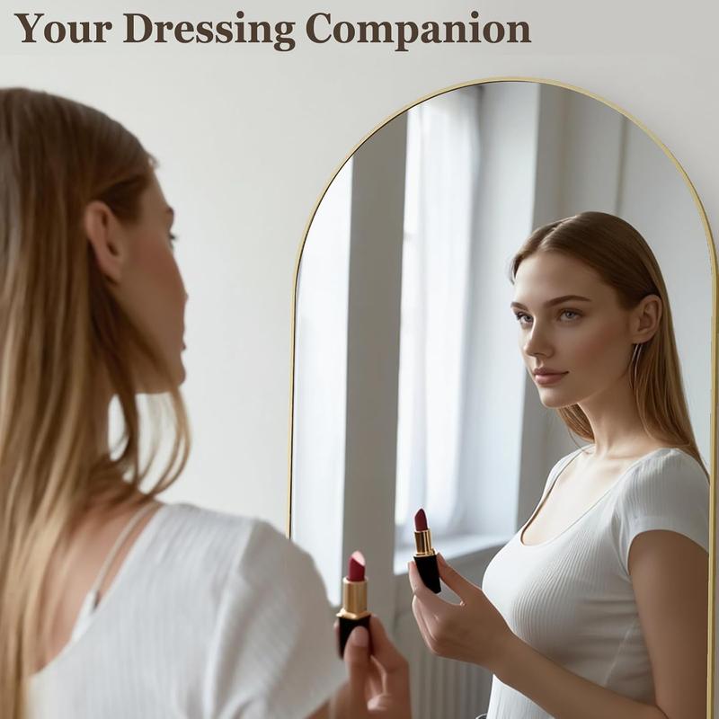 Full Length Mirror, 65"x24" Floor Mirror, Arched Floor Standing Freestanding Arch Full Body Mirrors with Stand for Bedroom, Hanging Mounted for Living Room Cloakroom,Gold