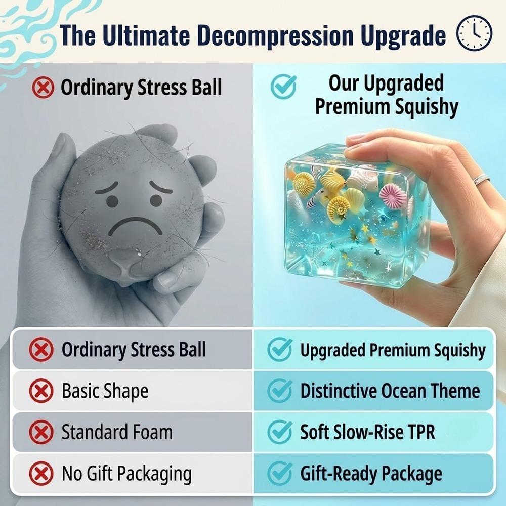 3pc Durable Ocean Shell Stress Toy, Tear-Resistant Sensory Squishy Cube, Dust-Proof Non-Sticky Squeeze Ball for Anxiety Relief, Individual Gift Box, Desk Decompression Toy