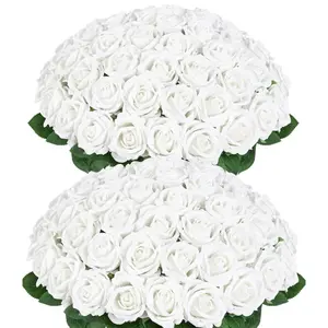 YBLIOUKE 10/20/50 pcs Artificial Rose Howers LongStem Fake Silk Roses for DIY WeddingBouquet Table Centerpiece HomeDecor  Realistic Faux Flowers for Decoration, Suitable for Valentine’s Day, Mother’s Day, Halloween, Christmas, Floral Arrangements