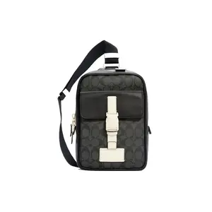 COACH Track 27 Classic Monogram Flip-Top Canvas and Leather Crossbody Bag – Large, Men’s, Black and White