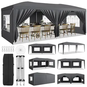 10x20FT Heavy Duty Pop Up Canopy Tent with 6 Removable Sidewalls, Waterproof 210D Oxford Fabric UPF50+ Sun Protection, Powder Coated Steel Frame Outdoor Pavilion for Party Event Commercial Use