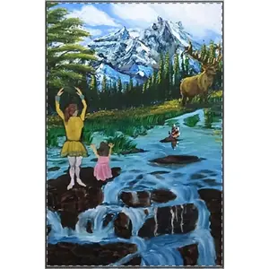 Ballet Dancers by Mountain Stream Satin Poster | Scenic Nature Dance Print