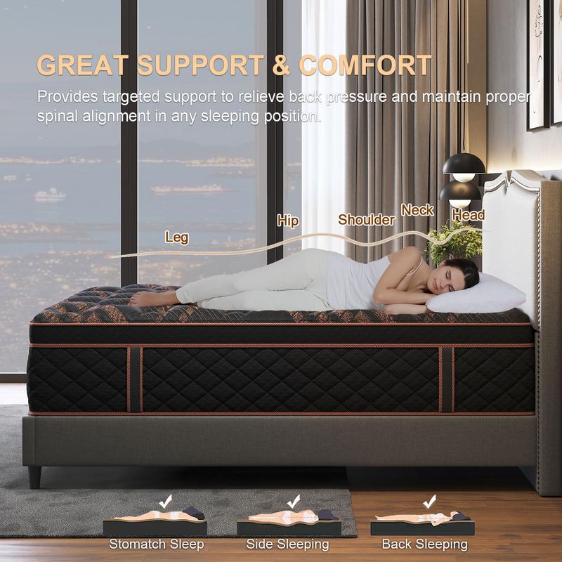 12/14 Inch Memory Foam Mattress Hybrid Pocket Spring Twin Full Queen King Mattress In A Box -Euro Top Mattresses Medium Firm For Motion Isolation, Edge Support