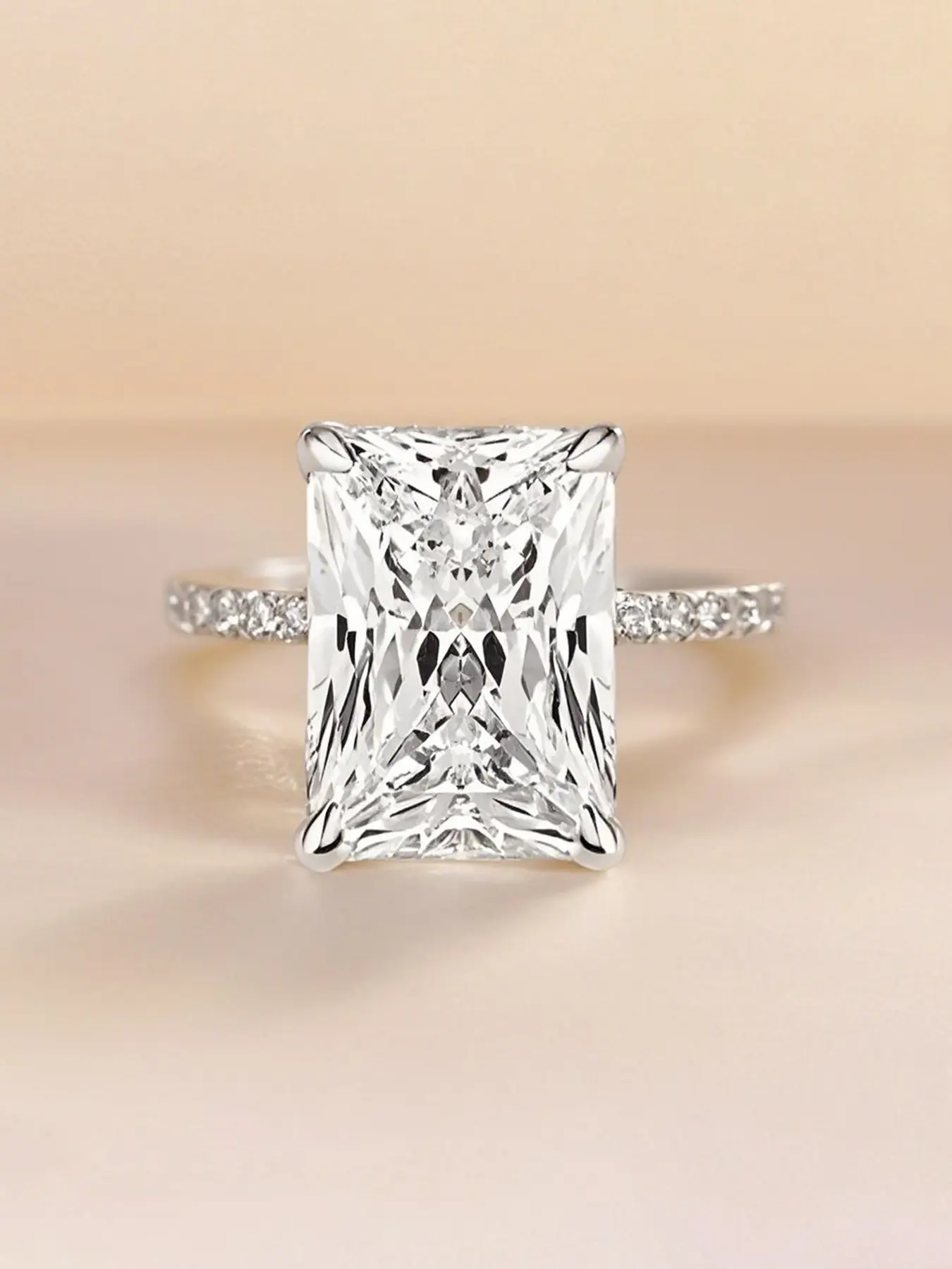 Radiant Certified Lab-Grown Zircon Engagement Ring, Beautiful Rings, Elegant Design Suitable for Engagements & Weddings, Silver Color Chain, Solitaire Ring, Jewelry Rings