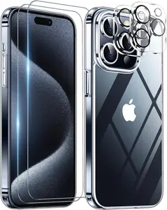 Entronix Case for iPhone 17/16/15/14/13/12/11 Air/Plus/Pro Max - Crystal Clear Cover, 2 Camera Lens & 2 Tempered Glass Screen Protector, Accessories