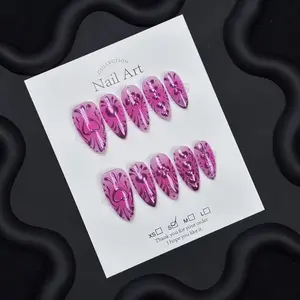 Pink Girlish Hand-Painted High Quality Reusable Press-On Nail Art Glossy Finish Can Match Any Clothes Nail Collection