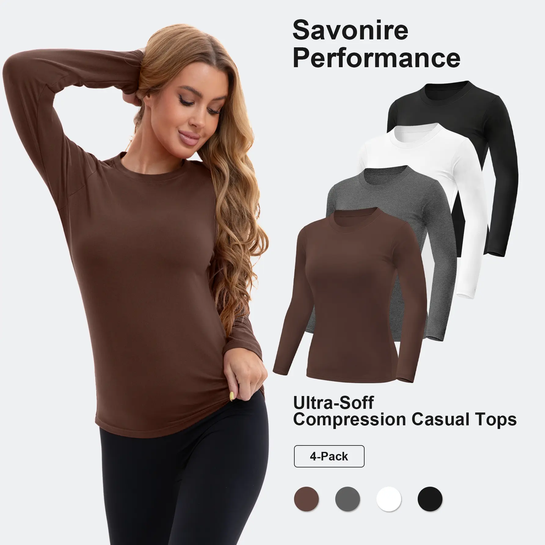 Women’s 4-Pack Long Sleeve Compression T-Shirts - Tight Crew Neck Slim-Fitted Quick Dry Activewear for Gym, Workout, Running - Red Fall Fashion Sports & Outdoor Tops, Underscrubs
