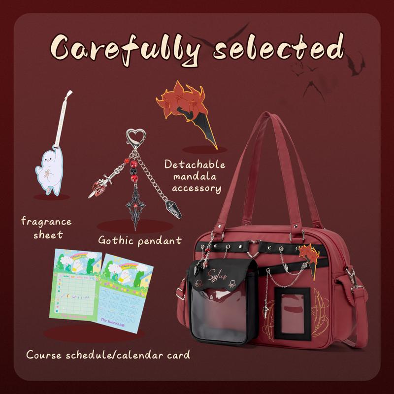 KabaqooOfficial Qin Che Anime Ita Bag for Women Red Large Crossbody Bag with Clear Front Pocket Perfect for Pins Charms & Collections