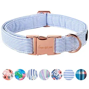Unique Style Paws Dog Collar Metal Buckle Blue Stripe Collar Gift Durable Cute Collar for Small Medium Large Boys Girls Dogs