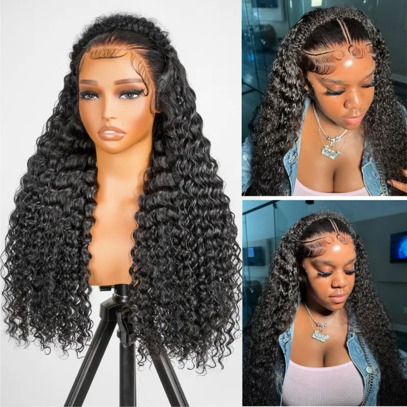 [New In] Asteria Hair Deep Wave Pre Braid Wigs 13×4 Lace Frontal Wig Huamn Hair With Baby Hair Pre Bleached Natural Black Wig