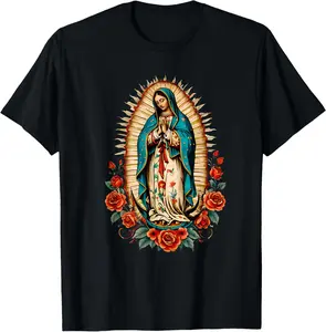 Pure Cotton Virgin De Guadalupe Graphic T-Shirt for Men - Soft Breathable Crew Neck Short Sleeve Casual Sports Top Made in USA