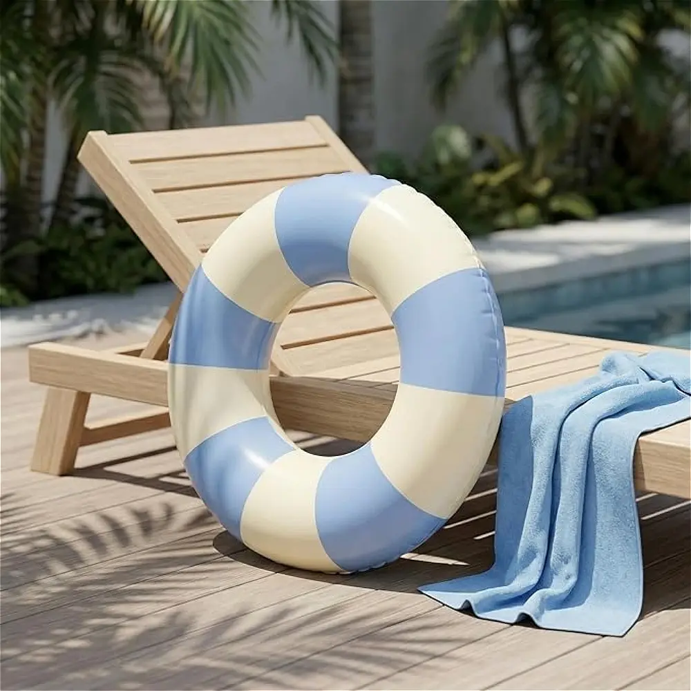 1pc Retro Striped Inflatable Swimming Ring - Reusable Water Sports Accessory for Adults, Summer Beach Pool Party Floatie