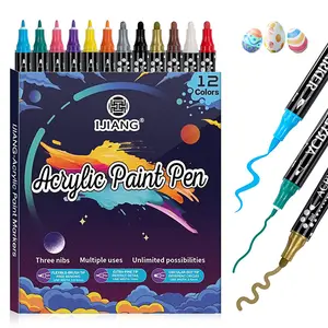 IJIANG Dual Tip Acrylic Paint Markers 12/24/36, Bright Long-Lasting Strong Coverage Acrylic Paint Pens for Halloween Decorations, Rock Painting, Fabric, Wood, Glass, Pumpkin Painting Kit DIY Crafts Art Supplies Drawing