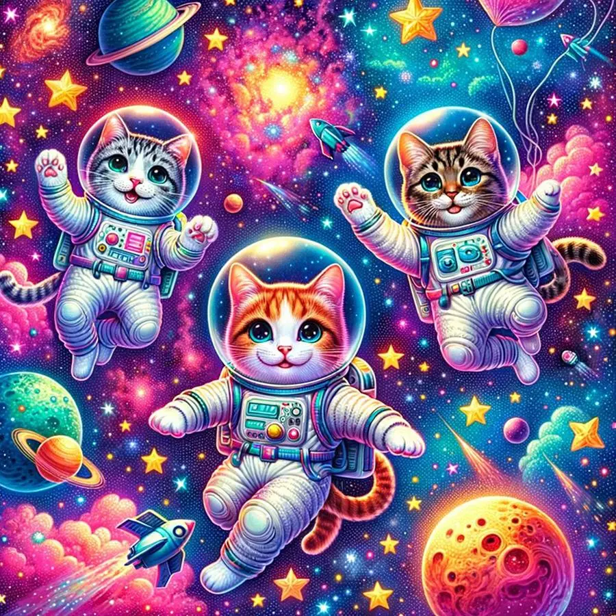Cartoon Cat Astronaut Pattern DIY Diamond Arts Colorful Painting Kit without Frame, DIY 5D Diamond Arts Colorful Painting for Bedroom Home Wall Decor