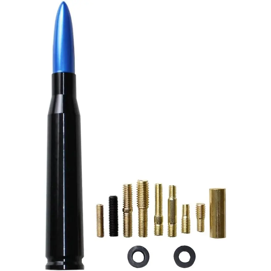 Short Solid 50 Cal Truck Antenna Replacement with Rubber Rings for Ford F150 F250 F350, Dodge Ram 1500 2500, Jeep Wrangler, Toyota Tundra - Blue