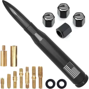 Car Truck Antenna with Tire Valve Caps American Flag Universal Short Replacement for GMC Sierra Chevy Silverado Dodge Ram 1500 2500 3500 Ford F150 F250 F350 Super Duty Raptor Radio Accessories, Black