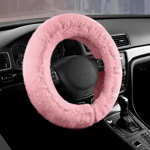 Steering Wheel Cover, Fluffy Car Wheel Covers for Women/Girls/Ladies,Soft Wool Fur Steering Wheel Protector, Universal 14 1/2 inches to 15 inches - Pink