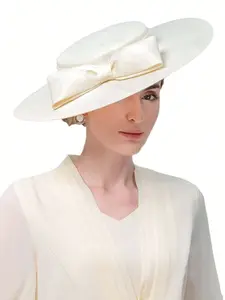 HIMESPORT Elegant Wide Brim Fascinators Hats For Women Big Bowknot Formal Occasion Kentucky Cap Lady Wedding Bridal Cocktail Tea Party Dress Flat Top Fedoras Hat Valentines