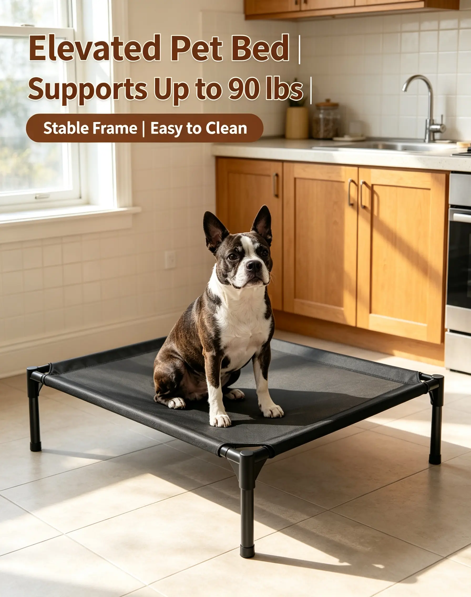 Elevated Breathable Cooling Mesh Dog Bed - Heavy-Duty Raised Pet Cot with Chew-Resistant Steel Frame, Off-Ground Design to Prevent Dampness, Multi-Size for Large Dog Breeds (Indoor/Outdoor Use)