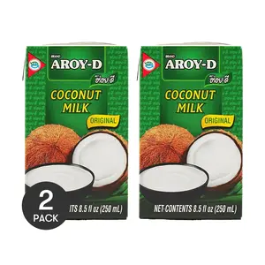 AROY-D Thai Coconut Milk 250ml - 2 Pack | Pure Natural, No Sugar, Perfect for Thai Desserts & DIY Recipes