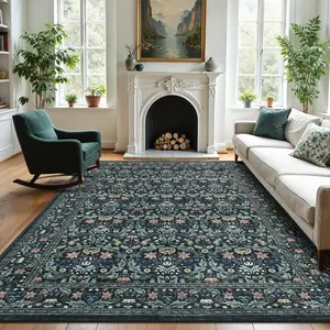 Vintage Floral Pattern Rug, Low-pile, Non-slip, Washable, Ultra-thin, Non-shedding, Foldable, for Bedrooms, Farmhouses, Restaurants, Apartments, Entryways, and Living Room Decoration