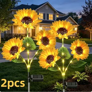 Solar Powered LED Sunflower Garden Lights Set of 2/4/6 Pieces Realistic Nighttime Glow for Yard Lawn Patio Porch Waterproof IP65 Energy Efficient Outdoor Lighting Durable Plastic Flowers All Weather Protection Hanging Punching Bag